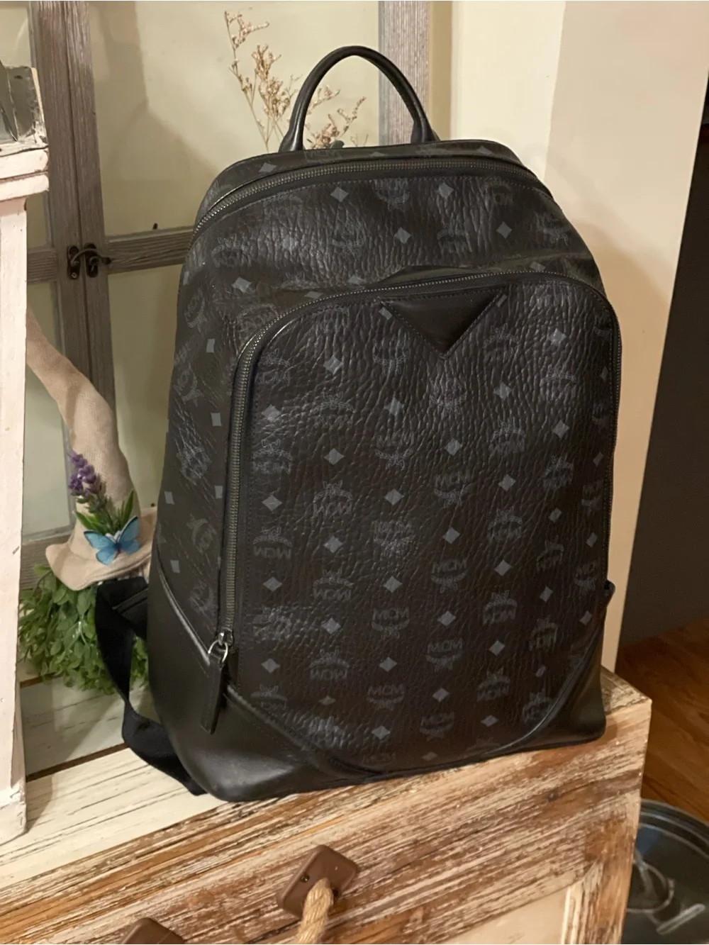 MCM Black/Cobalt Visetos Monogram Backpack